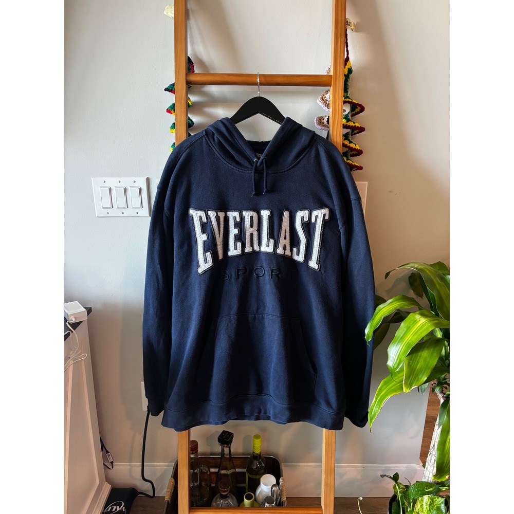 Everlast Sport Navy Blue Chenille Logo Hoodie Pullover Sweatshirt 3XL